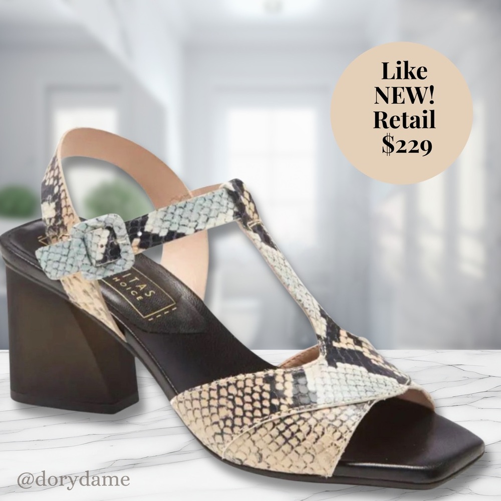 Hispanitas Preston Snakeskin Leather T-Strap Block Heel Sandals EU 41 Like New
